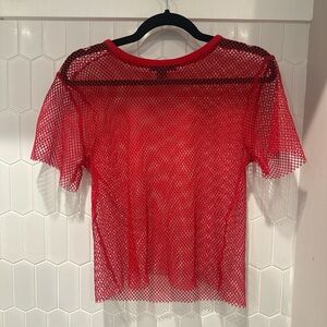 Forever 21 Red Mesh Short Sleeve Top